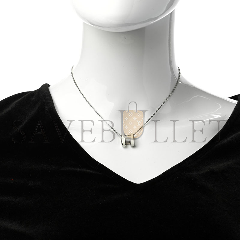 H**mes lacquered palladium pop h pendant necklace white
